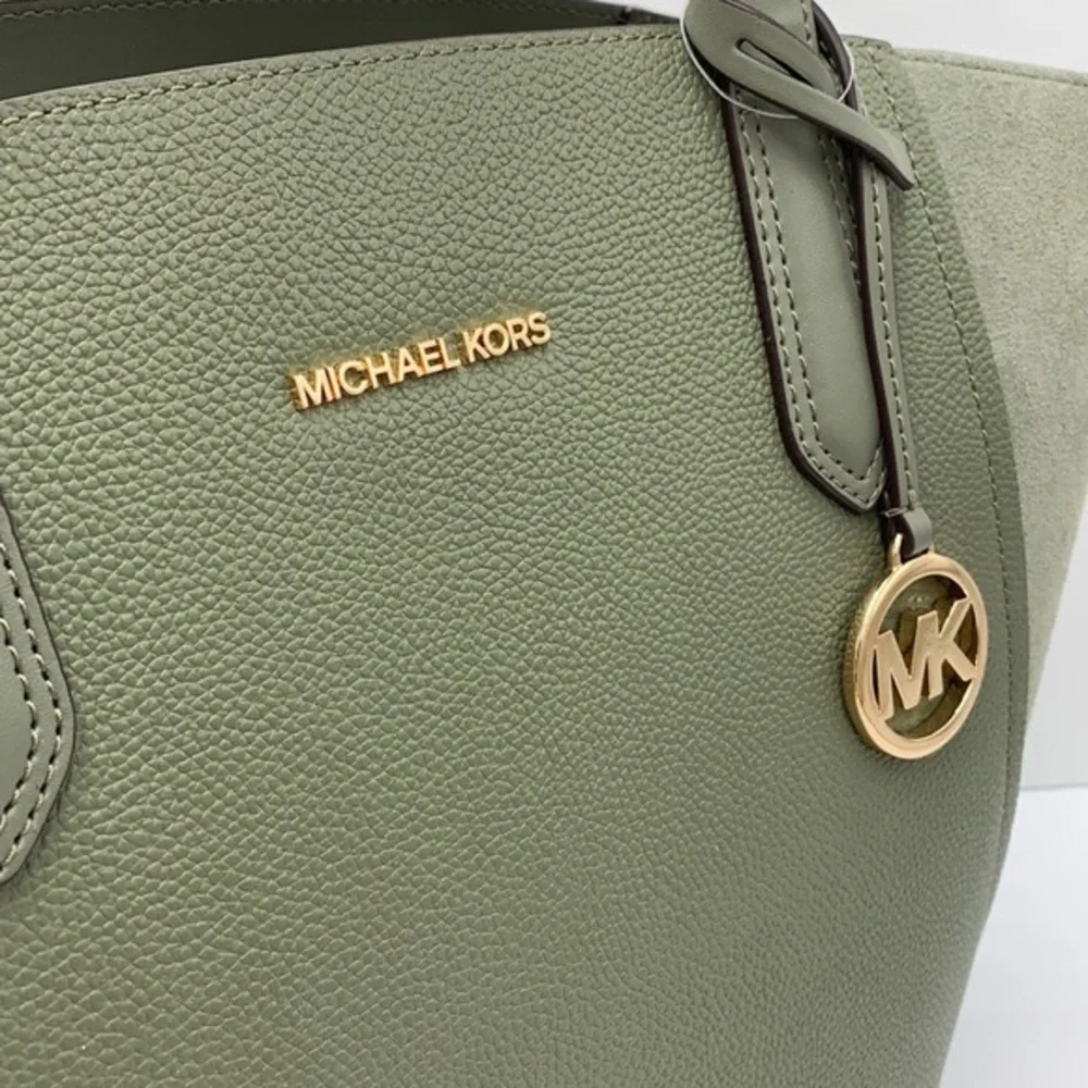 MICHAEL KORS PORTIA LARGE TOTE ARMY GREEN COLOR PEBBLED LEATHER/SUEDE - Picture 4 of 16